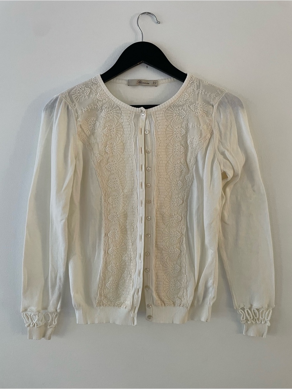 Blumarine Front Lace Detail Cardigan Sweater Size IT 46
